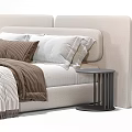 Modern Double Bed With Upholstered Headboard Brown White Pillows And Side Nightstand