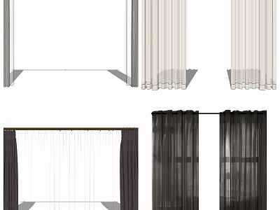 Sheer White And Dark Colored Curtains For Window Treatment And Home Decor 3d model