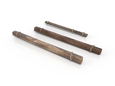 Three Natural Arbor Tree Logs With Wooden Texture Tied By Rope 3d model