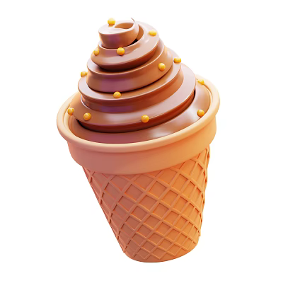 Delicious Layered Chocolate Ice Cream In Waffle Cone With Yellow Sprinkles 3d model