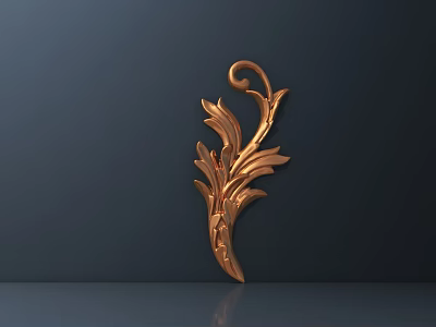 Intricate Golden Carving With Leaf Scroll Patterns On Dark Surface And Reflection 3d model