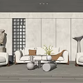 Quiet Living Room Double Sofa Single Sofa Lamb Wool Walnut Sofa 3d model