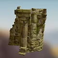 Ancient Mossy Stone Pillar With Weathered Stone Wall And Rustic Stonework Details 3d model