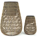 Woven Rattan Bonsai Planters Two Sizes Brown Texture With Black Rim Design