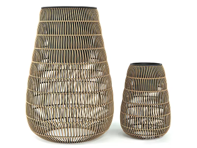 Woven Rattan Bonsai Planters Two Sizes Brown Texture With Black Rim Design 3d model