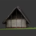 Traditional Residential House With Thatched Roof And Wooden Walls On Grass Base