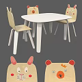Round White Kids Table with Cartoon Animal Back Chairs Beige Seats and White Legs