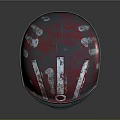 Vintage Red And Silver Helmet With Worn Texture Striped Details And Tinted Visor