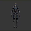 Futuristic Sci Fi Character With Metallic Armor And Blue Accents