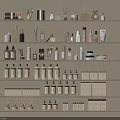 Organized Perfumes And Cosmetics Display On Shelves With Various Bottles Jars And Boxes
