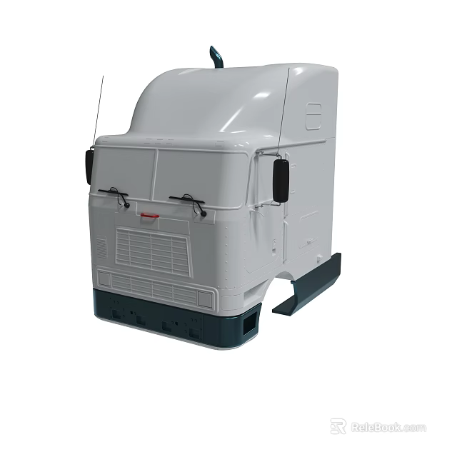 White Truck Cab With Black Side Mirrors Front Grille And Dark Colored Bottom 3d model 