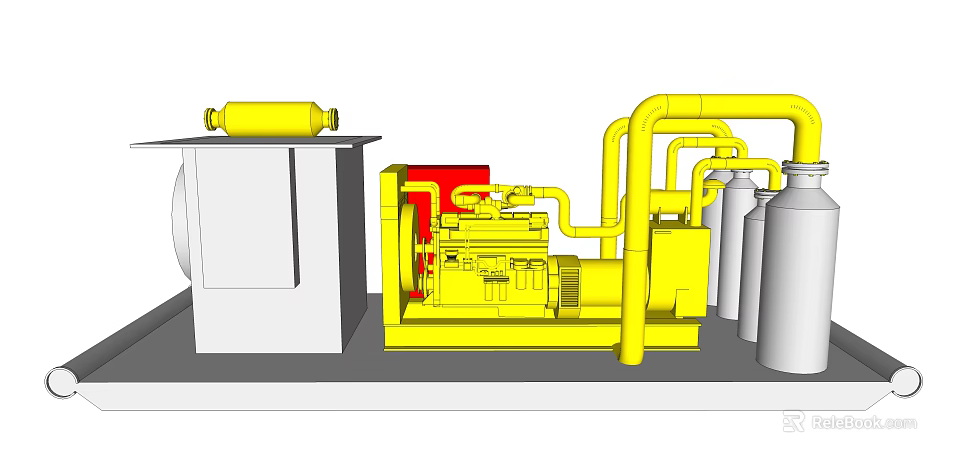 Advanced Industrial Equipment With Yellow Pipes Mechanical Components White Boxes And Silver Tanks 3d model 