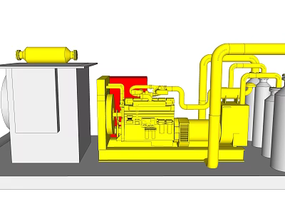 Advanced Industrial Equipment With Yellow Pipes Mechanical Components White Boxes And Silver Tanks 3d model