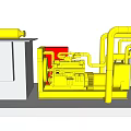 Advanced Industrial Equipment With Yellow Pipes Mechanical Components White Boxes And Silver Tanks