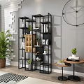 Modern Black Shelving Unit With Plants Books Decor And Frames In Interior 3d model