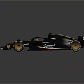 Black And Gold Formula Race Car With Aerodynamic Design Rear Wing And Yellow Wheels