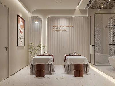 SPA Sauna Interior Design With Massage Tables Relaxing Environment And Green Plants 3d model