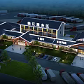 Traditional Chinese Style Service Area Exterior With Parking Lot Greenery And Facilities