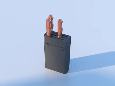 Modern Black Knife Block Set With Three Orange Handle Kitchen Knives 3d model
