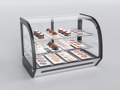 Commercial Dessert Display Refrigerator With Transparent Curved Glass And Multiple Shelves 3d model
