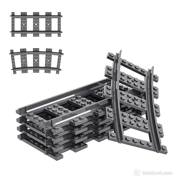 Gray Building Blocks Train Track Components And Stacks 3d model 