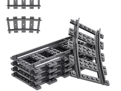 Gray Building Blocks Train Track Components And Stacks 3d model