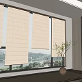 Beige Roman Blinds For Windows In Modern Interior With City River View And Green Plant