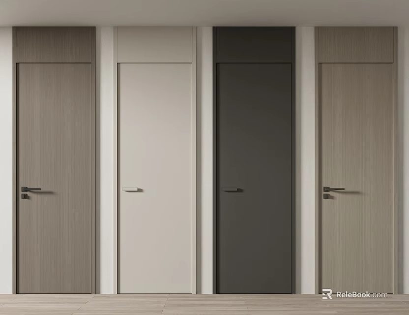 Modern Interior Hinged Doors With Multiple Color Wooden Texture Options 3d model 