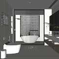Modern Bathroom Interior Design With Bathtub Double Vanity Blinds And Mirror Plants