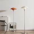 Modern Minimalist Orange and White Interior Floor Lamps with Dome Shade and Side Chair