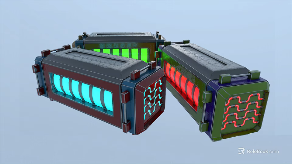 Colorful Lighted Household Appliances With Green Blue Red Indicators And Grille Design 3d model 