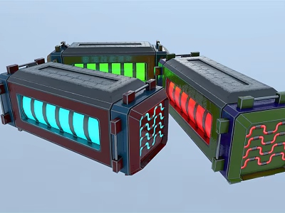 Colorful Lighted Household Appliances With Green Blue Red Indicators And Grille Design 3d model