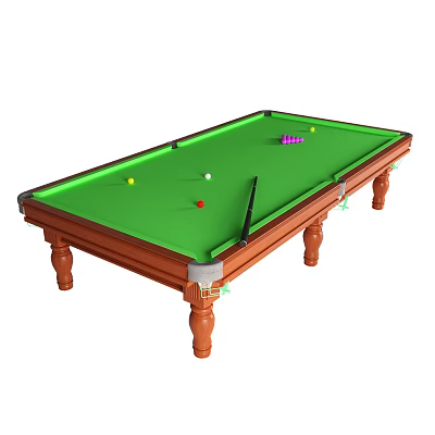 Indoor Recreation Equipment Billiard Table With Green Surface Wooden Frame Cue Stick And Balls 3d model
