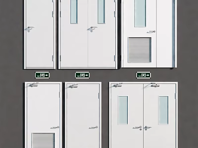 Various Fire Doors With Glass Panels Vents Single And Double Designs 3d model