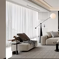 Modern Living Room Single Sofa With White Curtains Floor Lamp And Throw Pillows