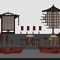 Traditional Chinese Lantern Displays With Architectural Frames And Red Decorative Elements 3d model