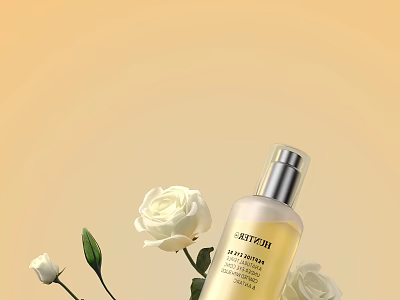 SEPHORA Facial Serum With White Roses On Yellow Background For Skincare 3d model