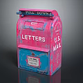 Pink And Blue US Mail Letterbox With Pull Down Feature And Letters Label