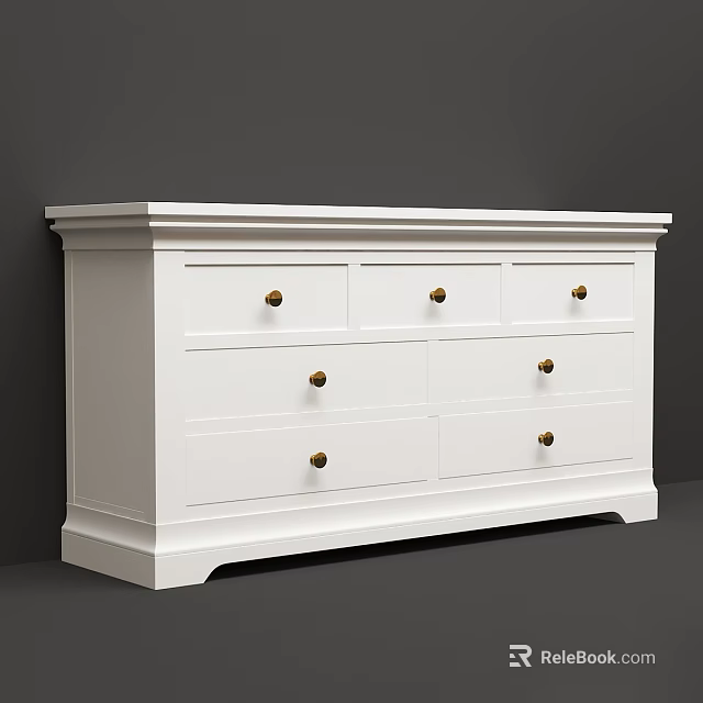 White Entryway Sideboard Cabinet With Sleek Design Multiple Drawers And Gold Handles 3d model 