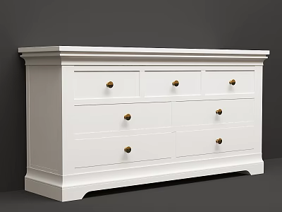 White Entryway Sideboard Cabinet With Sleek Design Multiple Drawers And Gold Handles 3d model