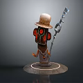 Mystical Totem Character With Old Hat Holding Large Key And Eye Patterns On Circular Base