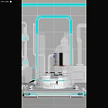 Modern Futuristic Artistic Installation With Transparent Glass Blue Lines And Lab Inspired Elements