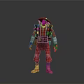 Red Costume Character Wearing Hat Carrying Backpack Standing Against Gray Background