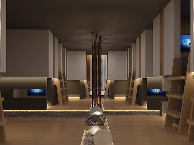 Modern Clubhouse Interior Design With Wooden Accents Ambient Lighting And Decorative Features 3d model