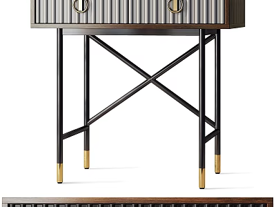 Modern Dining Table With Striped Top X Shaped Black Metal Legs And Gold Accents 3d model
