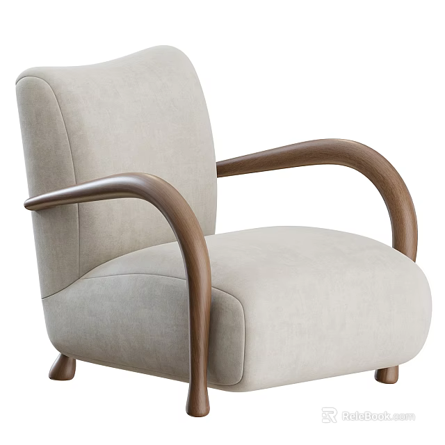 Beige Upholstered Armchair With Wooden Curved Armrests Modern Design For Living Room Comfort 3d model 