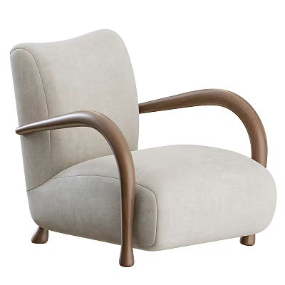 Beige Upholstered Armchair With Wooden Curved Armrests Modern Design For Living Room Comfort 3d model
