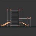 Kids Climbing Sports Equipment With Metal Frame Wooden Plank Blue Platform And Orange Connectors