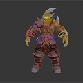 Muscular Tribal Orc Warrior With Horned Helmet Leather Metal Armor Decorations