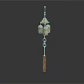 Decorative Wind Chime With Three Bells Umbrella Shaped Top And Long Wooden Pendant